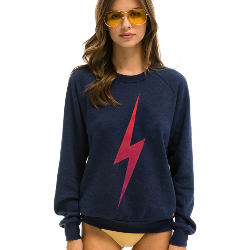 Aviator Nation Navy Blue Ombre Red Lightning Bolt Sweatshirt